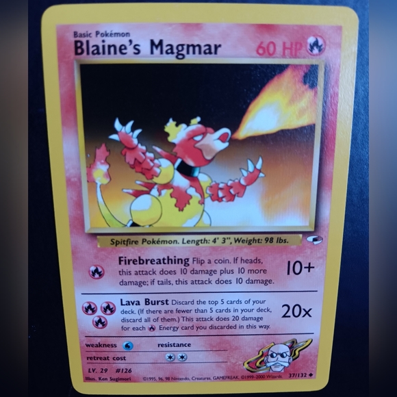 Blaine's Magmar Pokemon Card - Gym Heroes - NO. 37/132 Uncommon Non-Holo - Picture 2 of 9